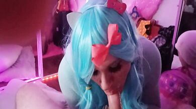 GOOD KITTY! giggling cumslut smiles while deep throating big cock