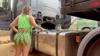 MILF truck driver working the machine