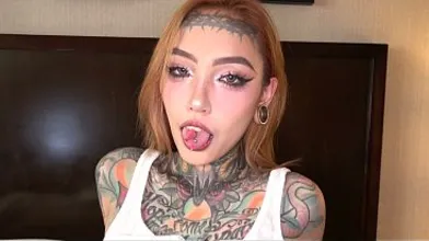 Tattooed Split Tongue Asian Baddie Jesse Is a Submissive Slut